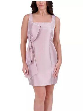 Kensie Women's Square-Neck Sleeveless Bow-Trim Shimmer Twill Dress 4  NWT